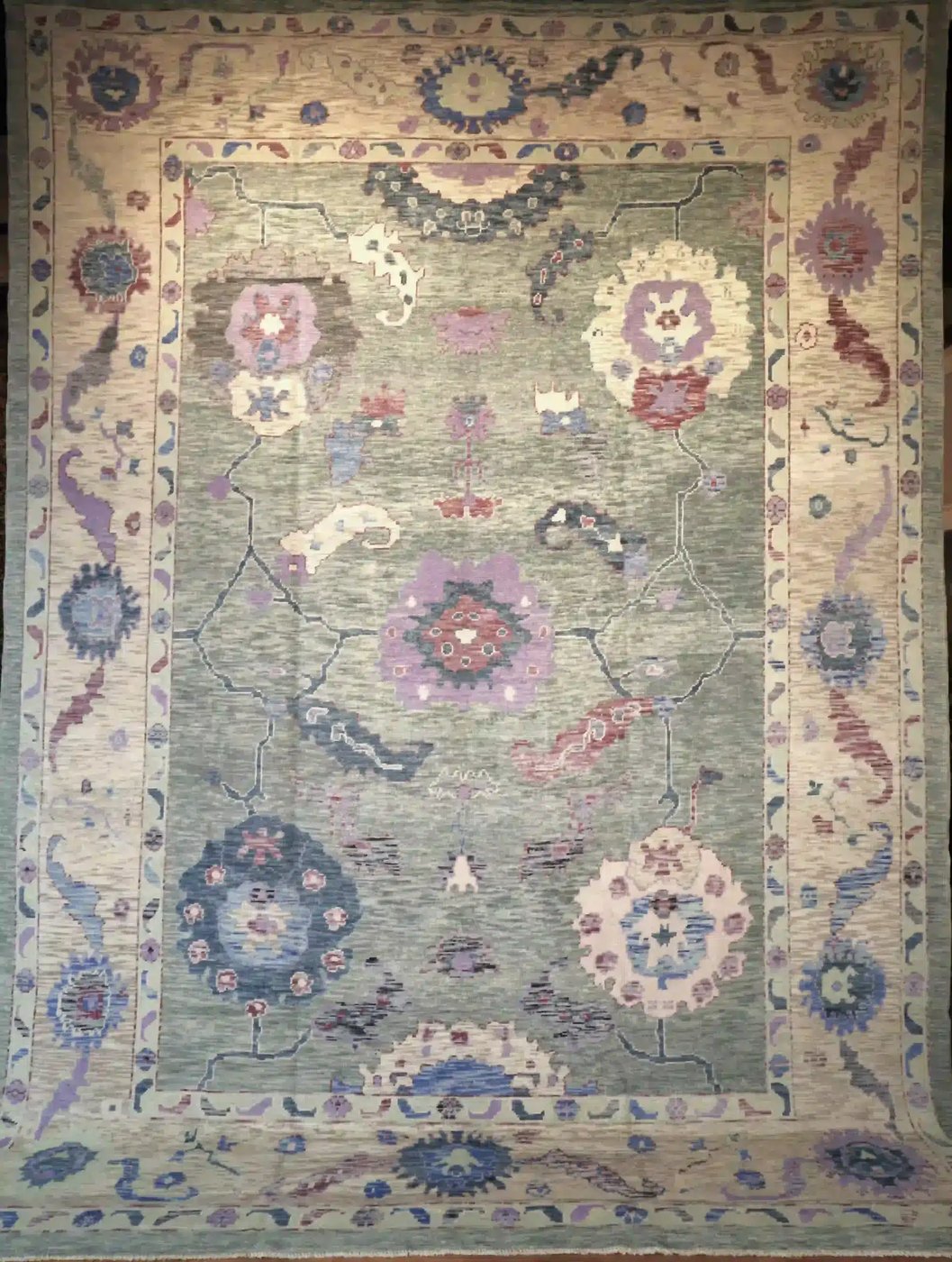 11′ x 14′ Pale Blue Fine Hand-Knotted New Turkish Oushak Rug – Traditional Wool