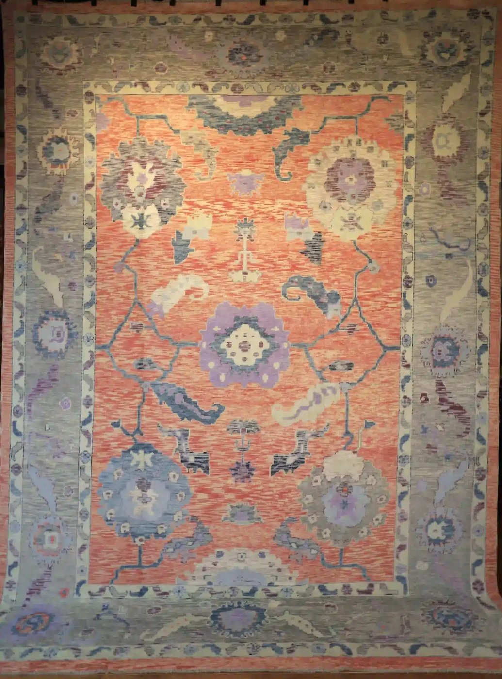 11′ x 14′ Coral Fine Hand-Knotted New Turkish Oushak Rug – Traditional Wool