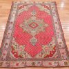 4′ x 5′ Rose Red Fine Hand-Knotted Vintage Turkish Oushak Rug – Traditional Wool