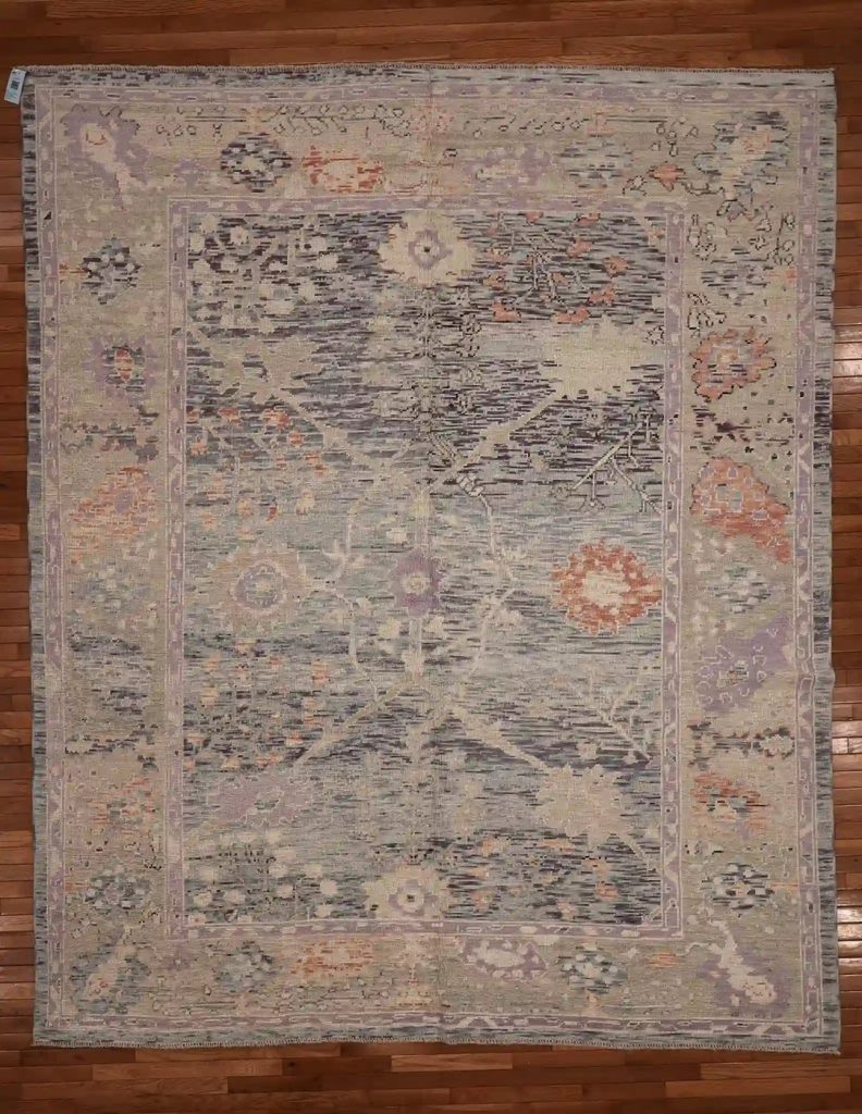 9′ x 11′ Pale Blue Fine Hand-Knotted New Turkish Oushak Rug – Traditional Wool