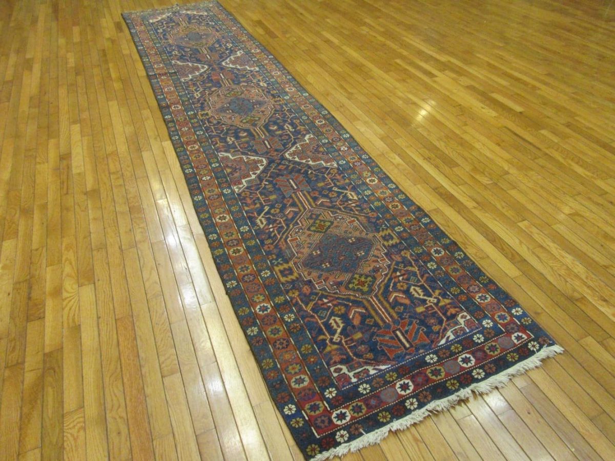 3′ x 15′ Tribal Handmade Persian Heriz Runner – Traditional Geometric Style, Navy & Rust - 2 3′ x 15′ Tribal Handmade Persian Heriz Runner – Traditional Geometric Style, Navy & Rust