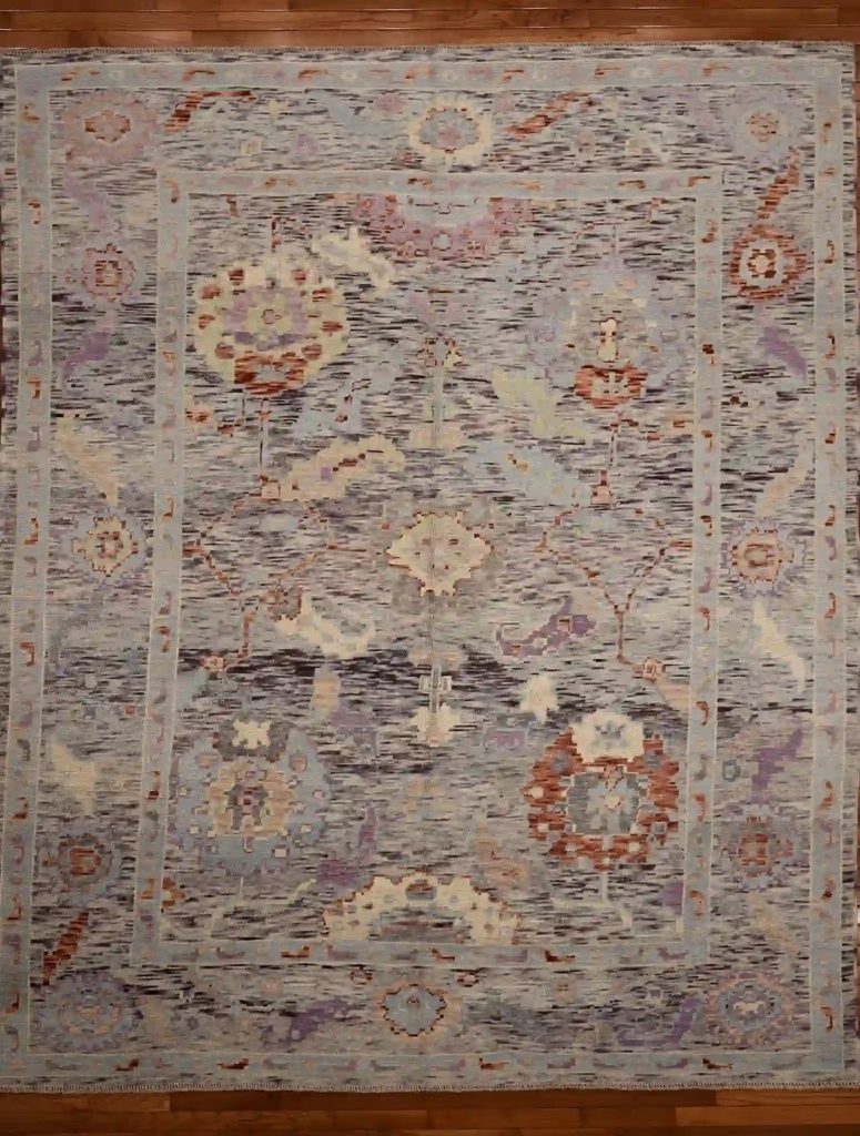 9′ x 10′ Blue Fine Hand-Knotted Turkish Oushak Rug – Traditional Wool
