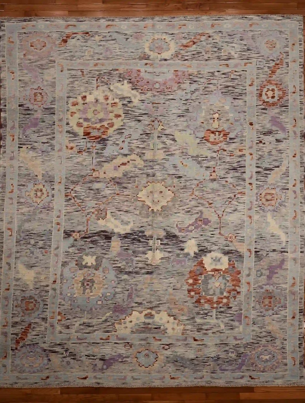 9′ x 10′ Blue Fine Hand-Knotted Turkish Oushak Rug – Traditional Wool