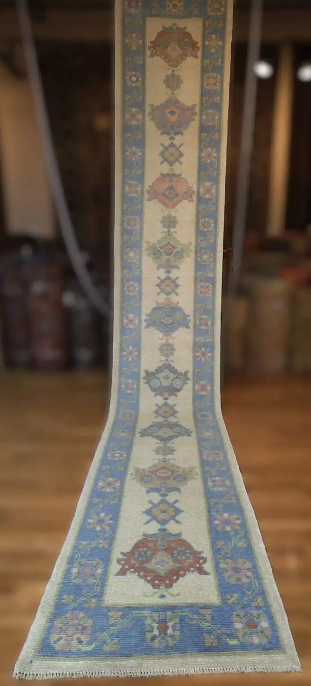 3′ x 17′ Beige Fine Hand-Knotted New Turkish Oushak Runner Rug– Traditional Wool