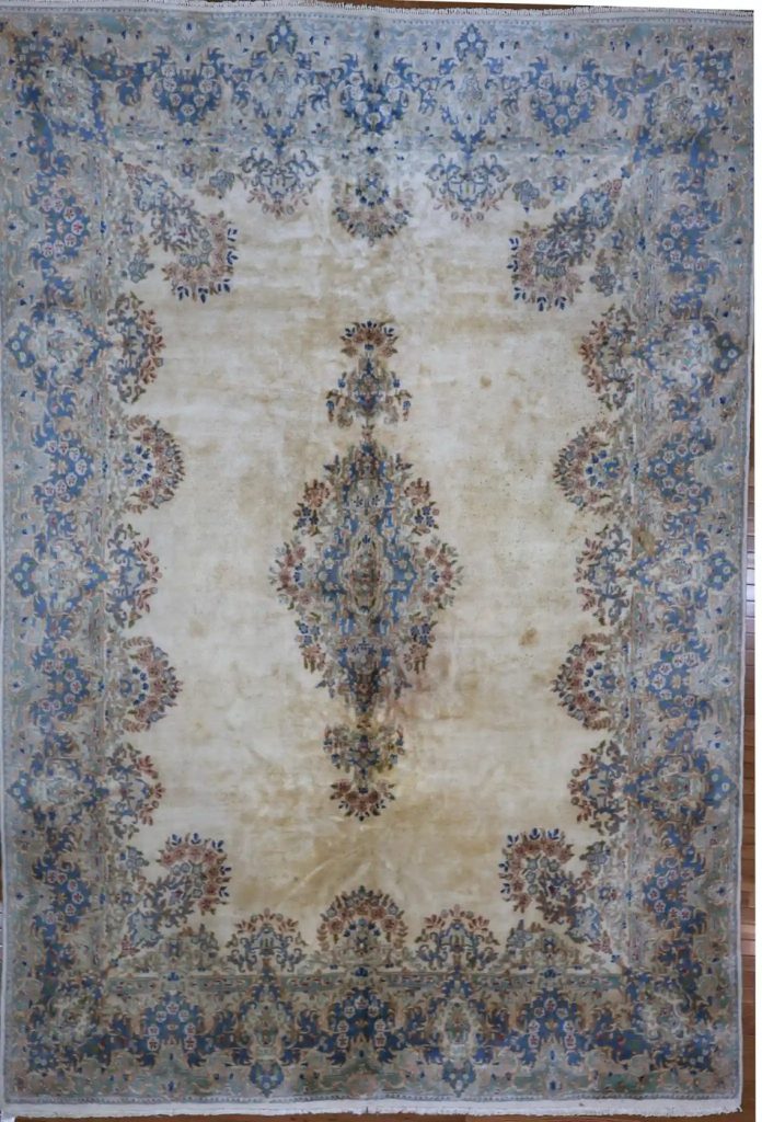 8′ x 13′ Ivory Fine Hand-Knotted Persian Kerman Rug – Traditional Wool