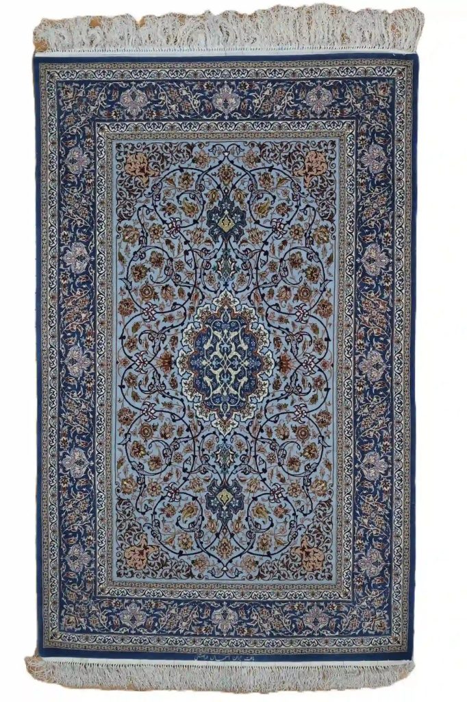 4′ x 7′ Light Blue Fine Hand-Knotted Persian Isfahan Rug – Traditional Silk and Wool