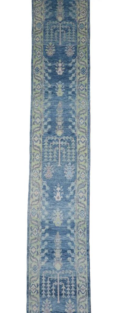 3′ x 16′ Blue Fine Hand-Knotted Turkish Oushak Runner Rug– Traditional Wool