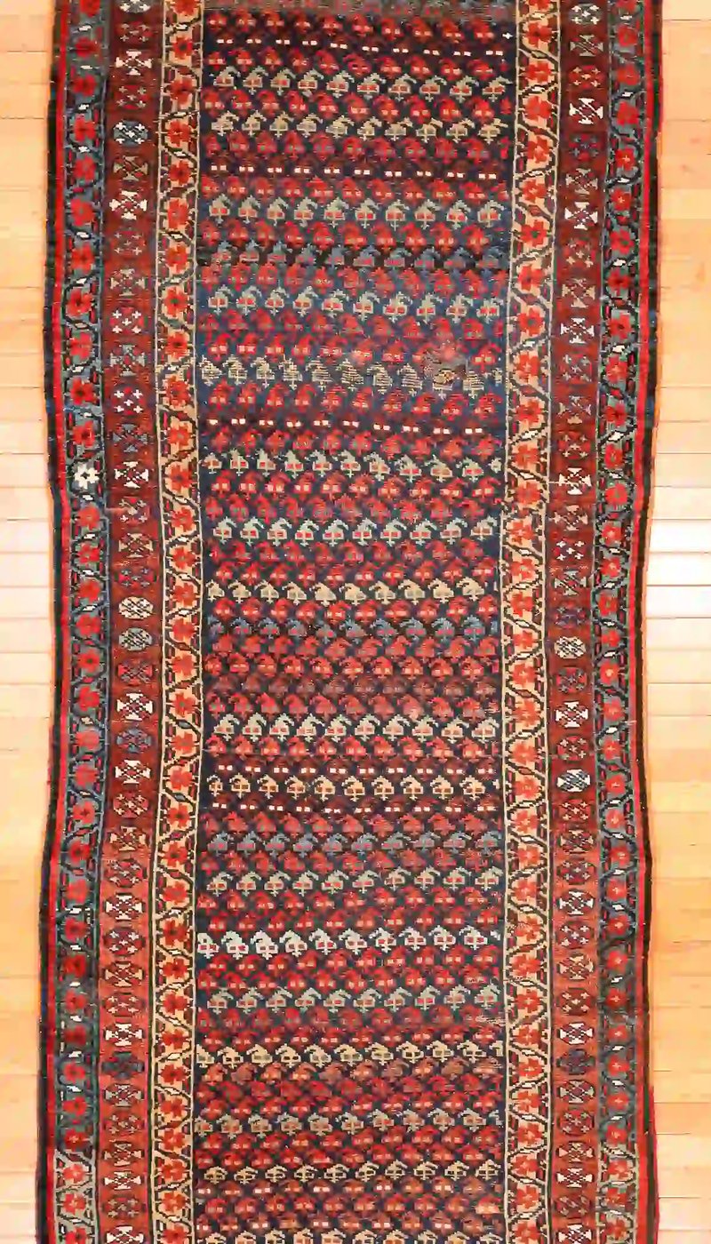4′ x 16′ Navy Fine Hand-Knotted Antique Persian Kurdish Rug – Tribal Wool