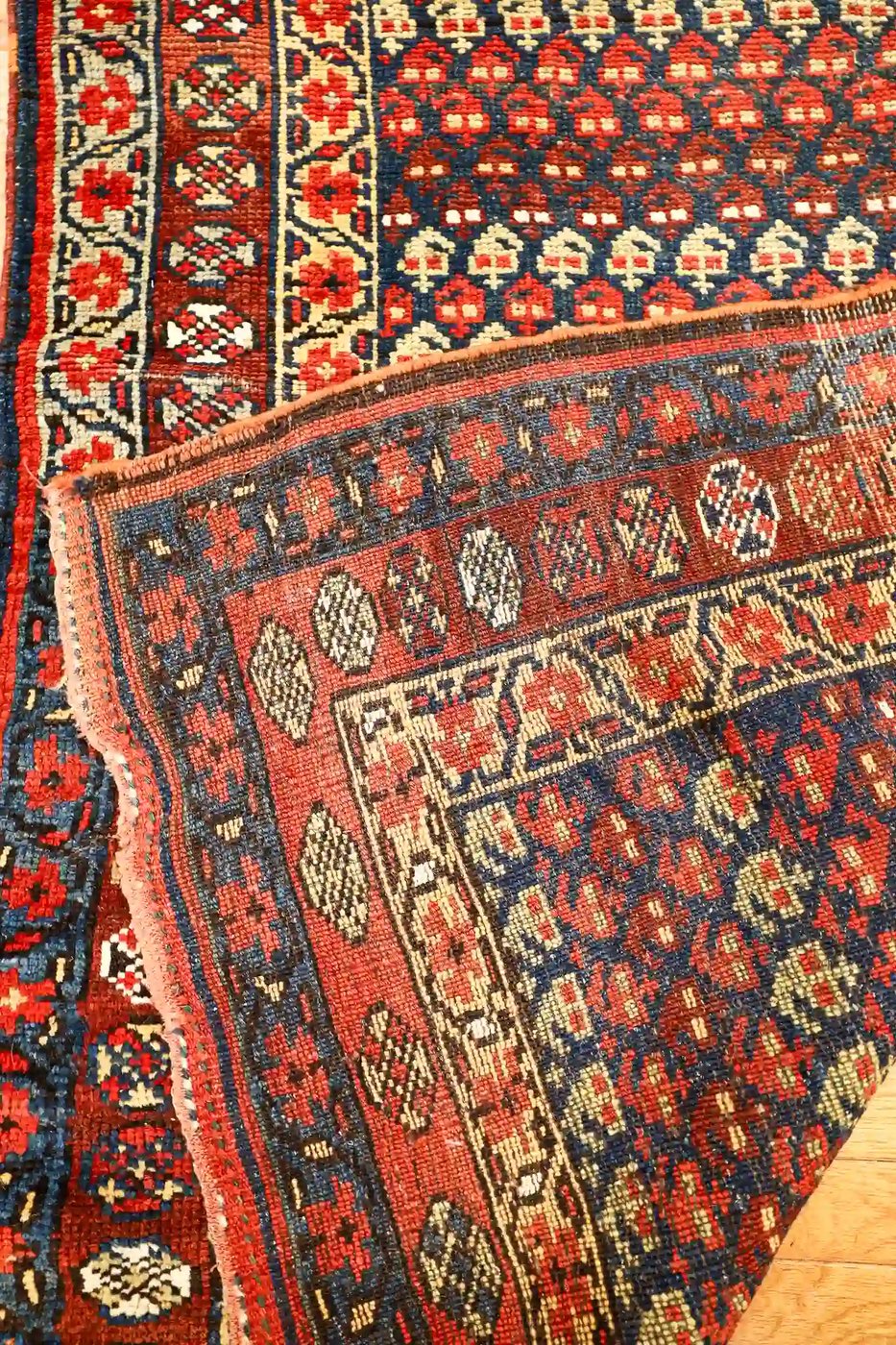 4′ x 16′ Navy Fine Hand-Knotted Antique Persian Kurdish Rug – Tribal Wool