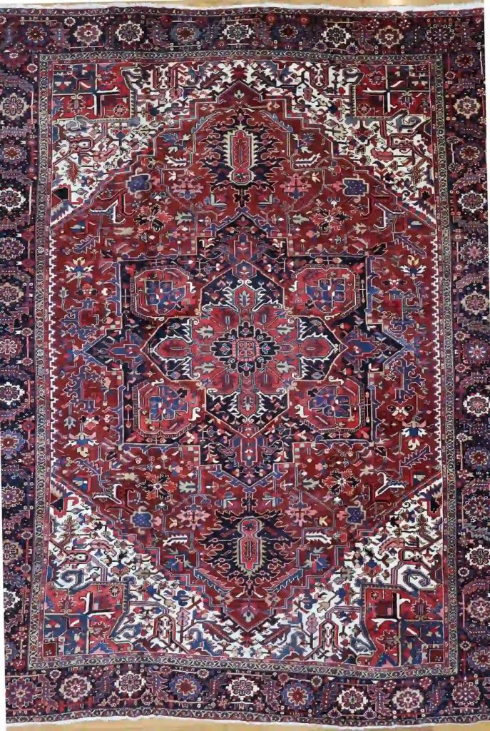 12′ x 15′ Red Fine Hand-Knotted Persian Heriz Rug – Traditional Wool