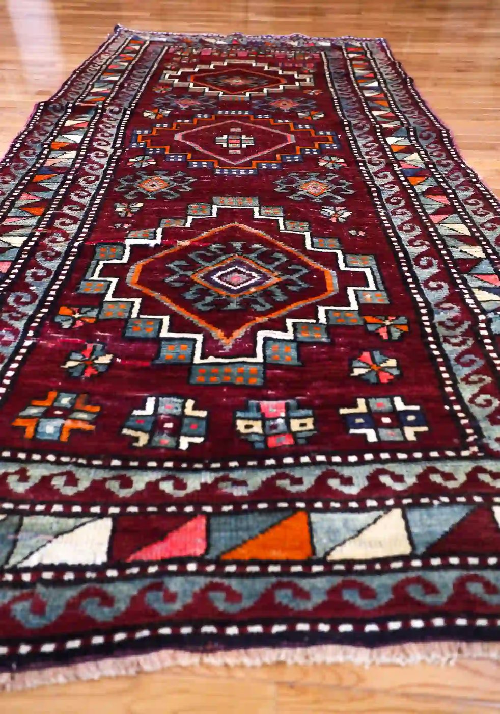 4′ x 8′ Burgundy Fine Hand-Knotted Turkish Oushak Runner Rug – Traditional Wool