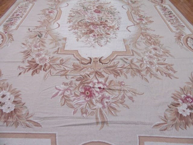 12′ x 19′ Chinese Ivory Floral Needlepoint Rug – Traditional Wool