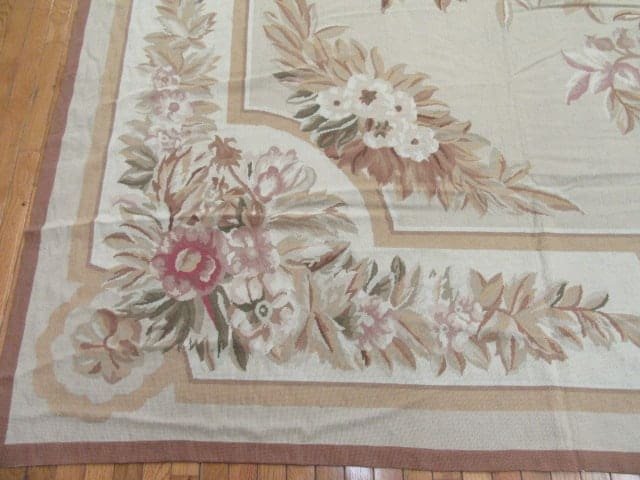 12′ x 19′ Chinese Ivory Floral Needlepoint Rug – Traditional Wool