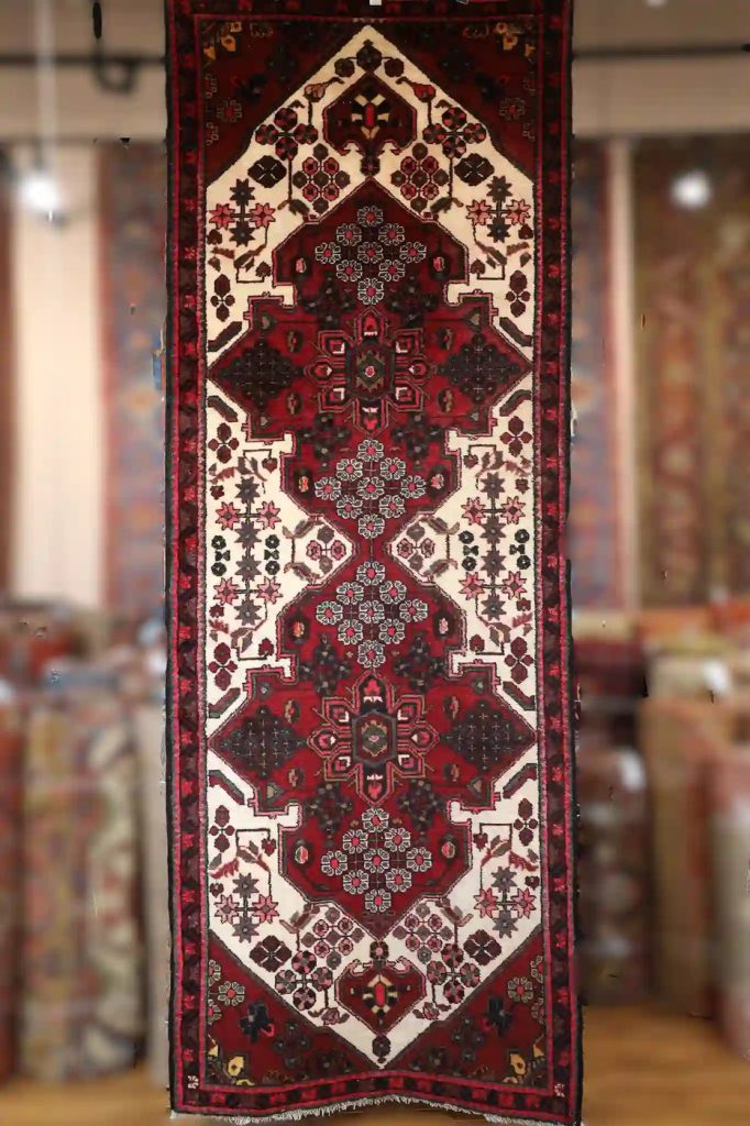 4′ x 10′ Red Fine Hand-Knotted Persian Hamadan Runner – Traditional Wool