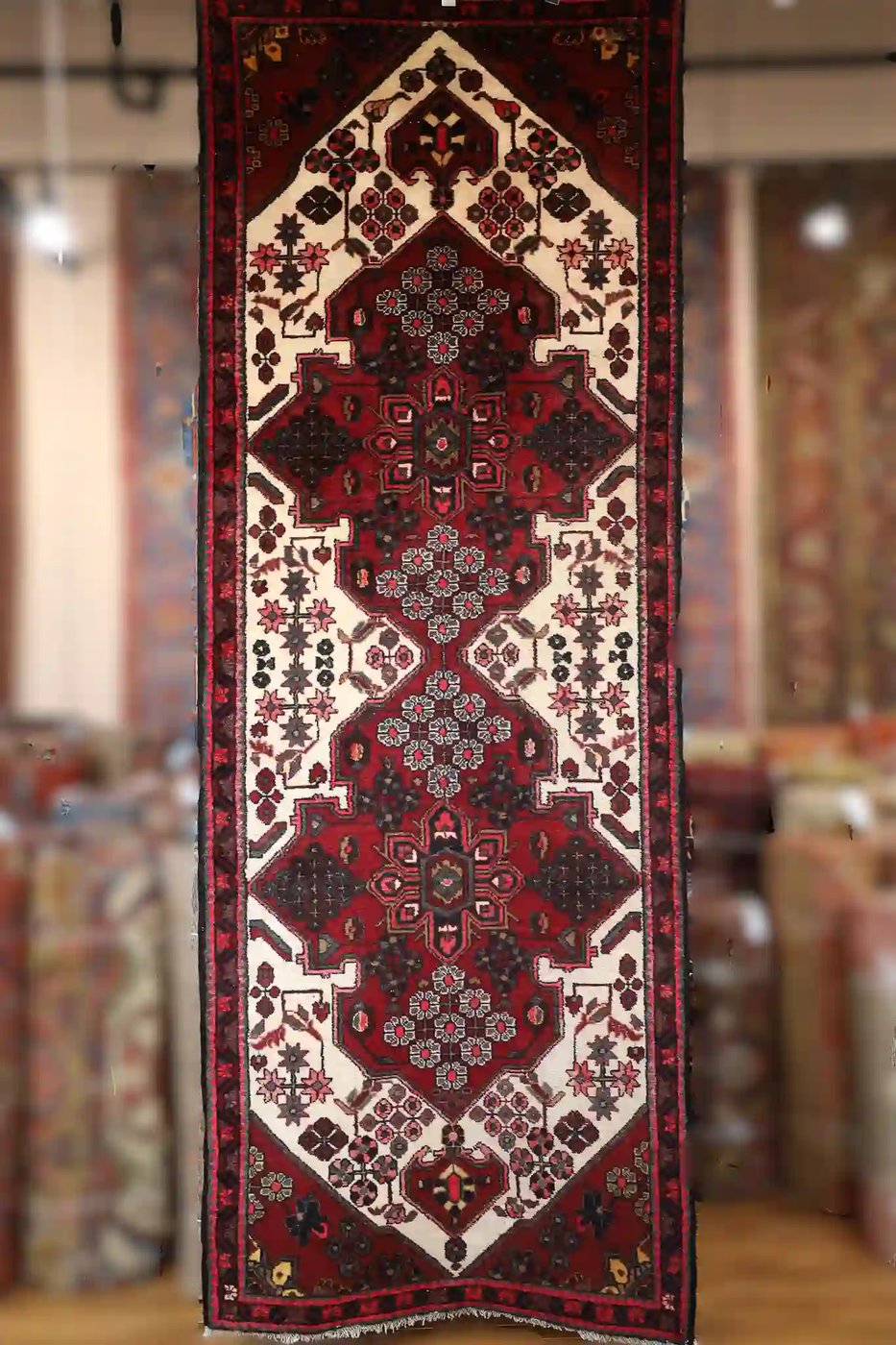 4′ x 10′ Red Fine Hand-Knotted Persian Hamadan Runner – Traditional Wool 4′ x 10′ Red Fine Hand-Knotted Persian Hamadan Runner – Traditional Wool