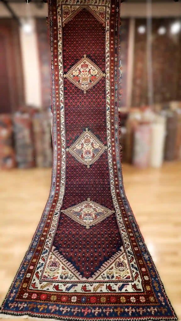 4′ x 17′ Red Fine Hand-Knotted Persian Malayer Runner – Traditional Wool