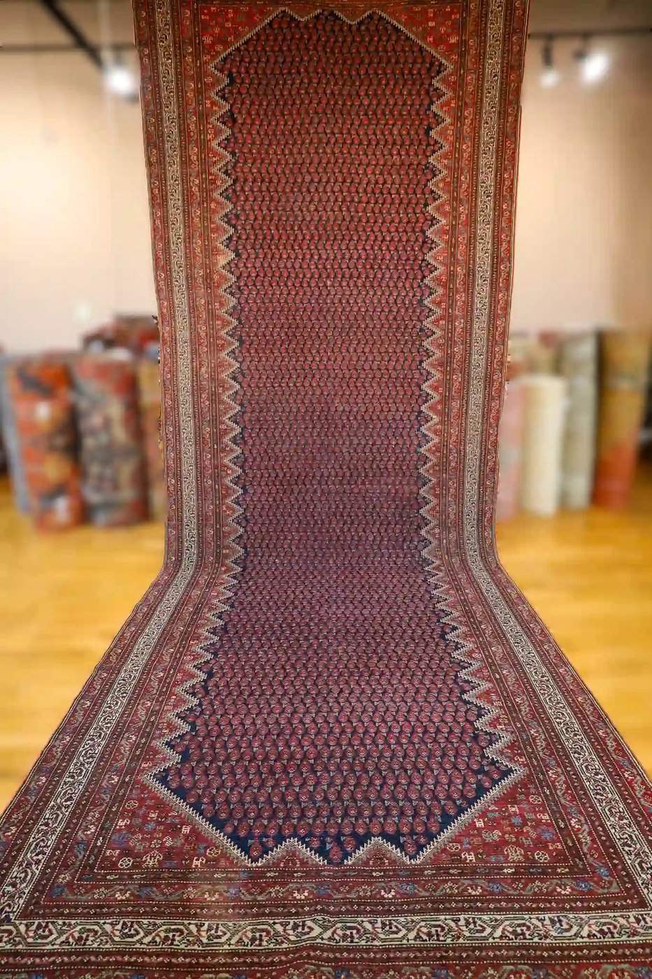 7′ x 17′ Red Fine Hand-Knotted Antique Persian Malayer Runner – Traditional Wool
