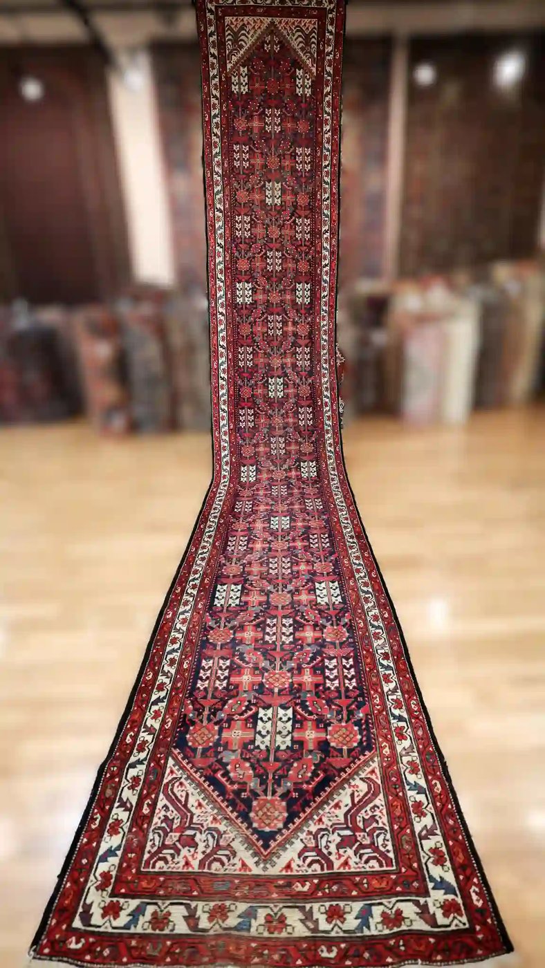 3′ x 20′ Red Fine Hand-Knotted Semi-Antique Persian Malayer Runner – Traditional Wool