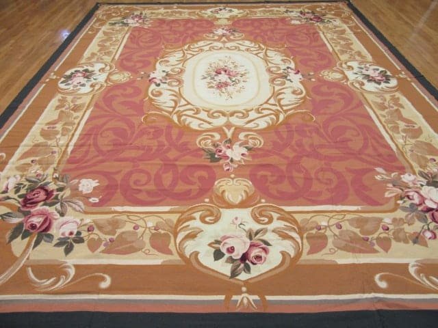 12′ x 15′ Chinese Peach Floral Needlepoint Rug – Traditional Wool