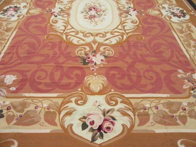 12′ x 15′ Chinese Peach Floral Needlepoint Rug – Traditional Wool