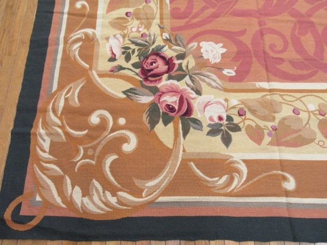 12′ x 15′ Chinese Peach Floral Needlepoint Rug – Traditional Wool