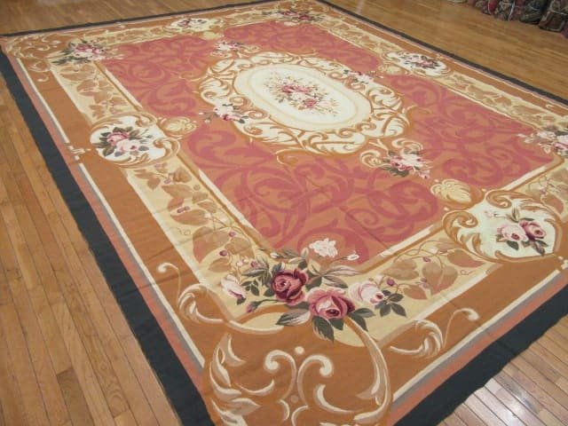 12′ x 15′ Chinese Peach Floral Needlepoint Rug – Traditional Wool
