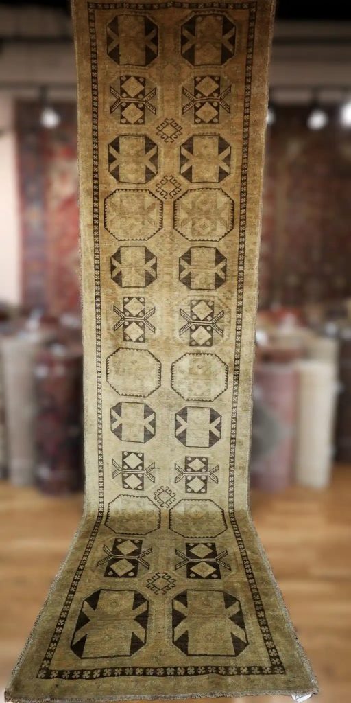 4′ x 14′ Beige Fine Hand-Knotted Vintage Turkish Oushak Runner – Traditional Wool