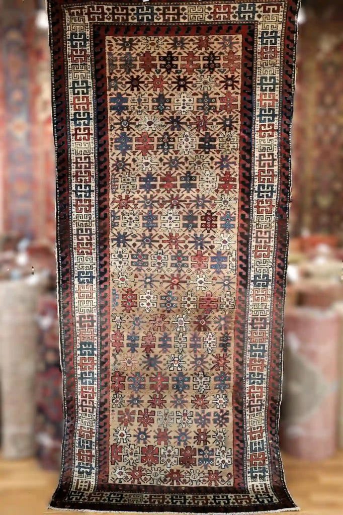 4′ x 10′ Beige Fine Hand-Knotted Caucasian Shirvan Runner – Traditional Wool