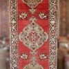 4′ x 11′ Red Fine Hand-Knotted Vintage Turkish Oushak Runner – Traditional Wool