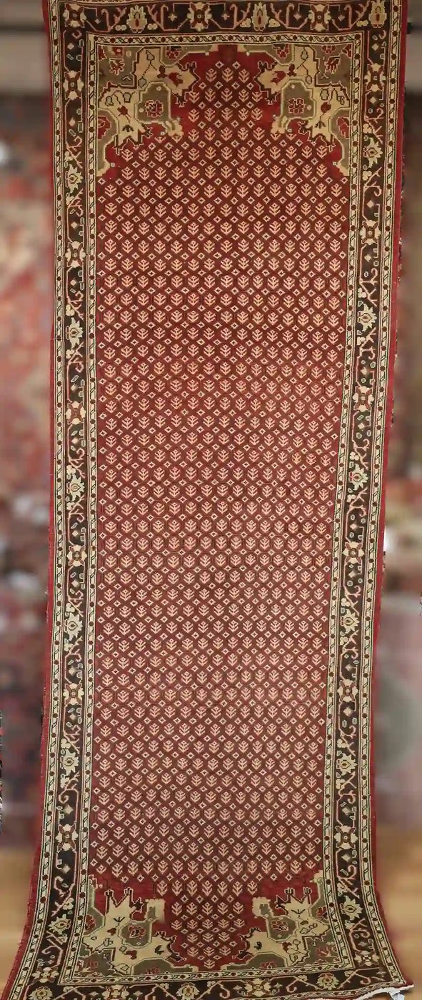 4′ x 12′ Beige Fine Hand-Knotted Vintage Turkish Oushak Runner – Traditional Wool