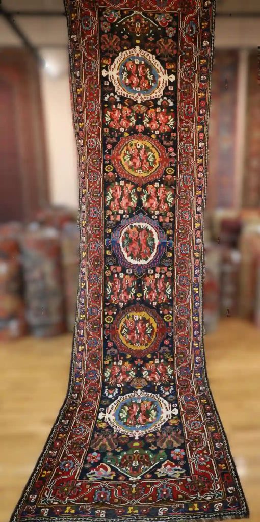 4′ x 14′ Red Fine Hand-Knotted Semi-Antique Persian Bakhtiari Runner – Traditional Wool