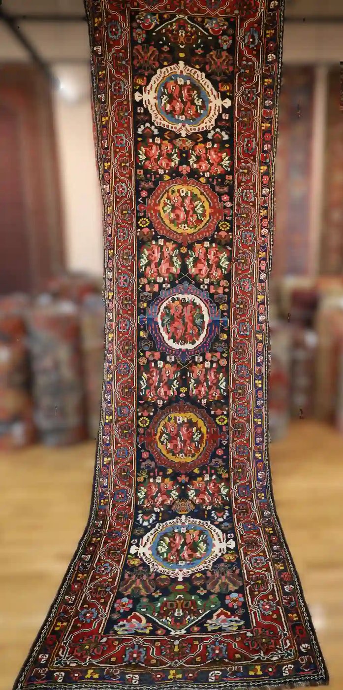 4′ x 14′ Red Fine Hand-Knotted Semi-Antique Persian Bakhtiari Runner – Traditional Wool