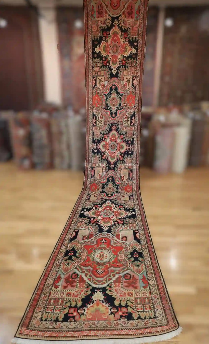 3′ x 19′ Red Fine Hand-Knotted Semi-Antique Caucasian Karabagh Runner – Traditional Wool