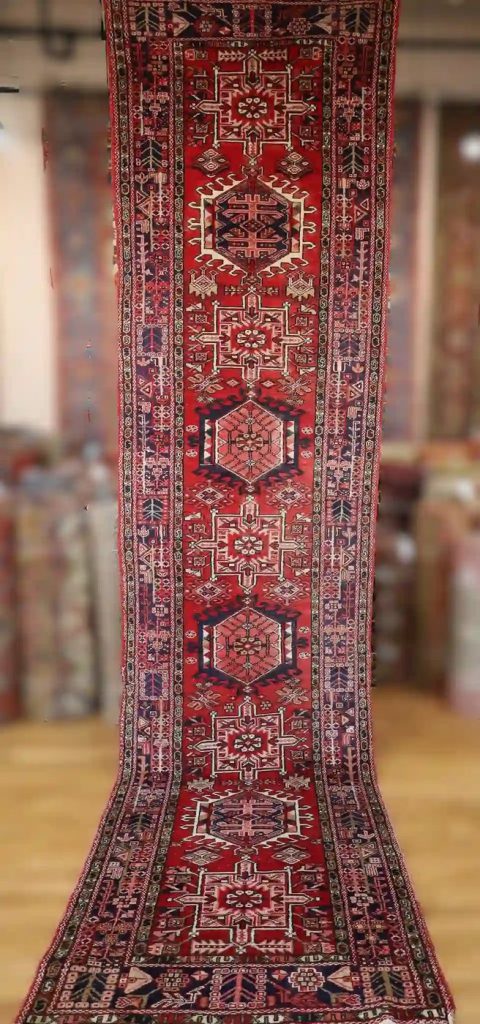4′ x 15′ Red Fine Hand-Knotted Persian Heriz Runner – Traditional Wool