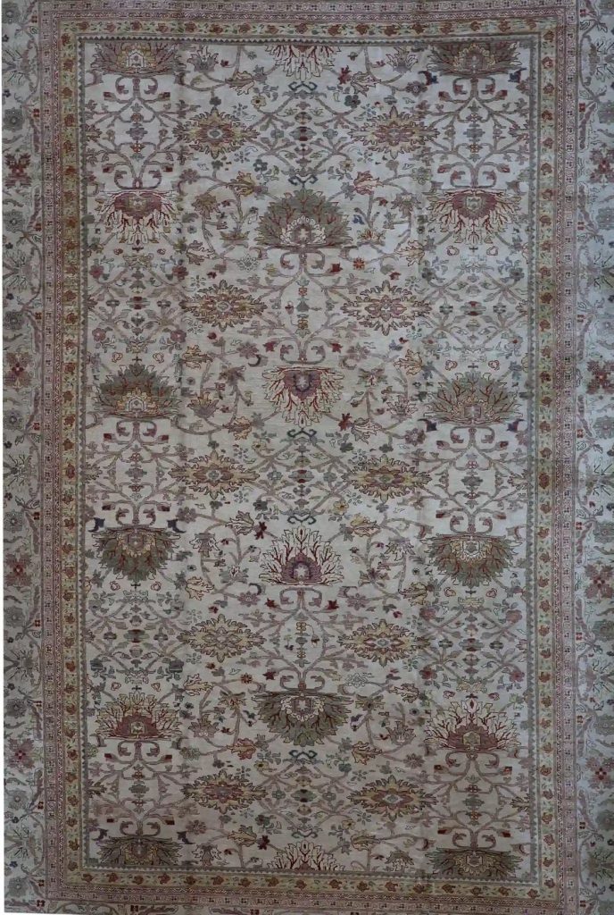 12′ x 19′ Beige Fine Hand-Knotted Turkish Sultanabad Rug – Traditional Wool