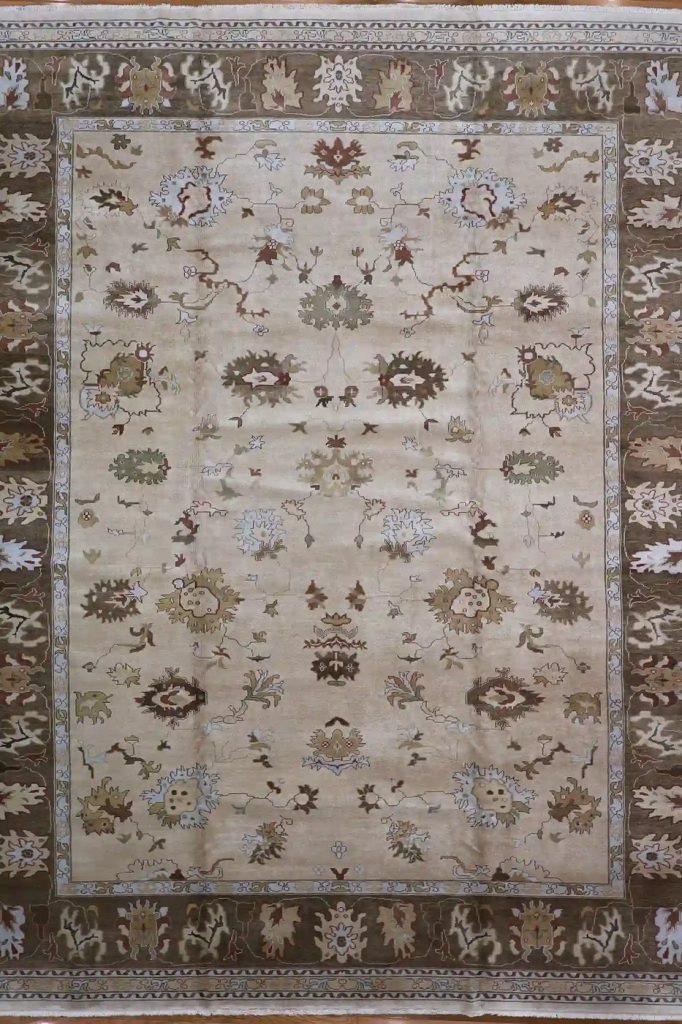 13′ x 16′ Beige Fine Hand-Knotted Turkish Oushak Rug – Traditional Wool