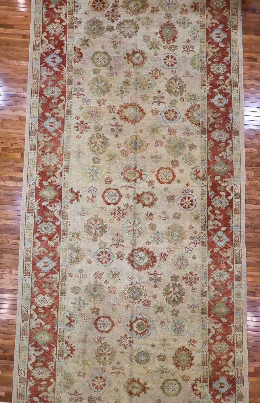9′ x 25′ Beige Fine Hand-Knotted Turkish Oushak Runner Rug – Vintage Wool