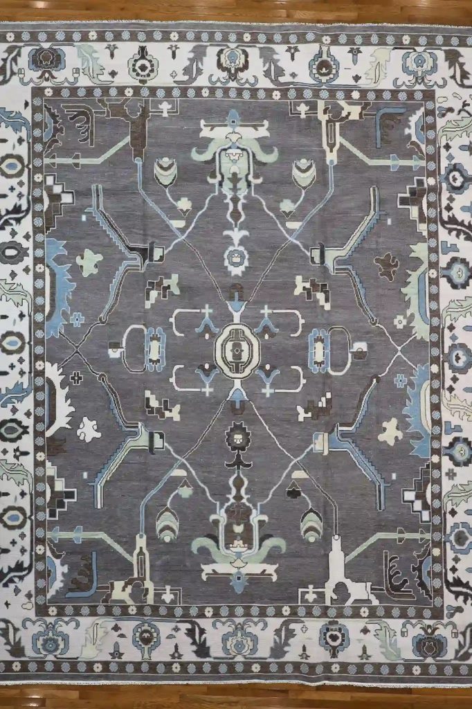 12′ x 15′ Gray Fine Hand-Knotted Indian Oushak Rug – Traditional Wool