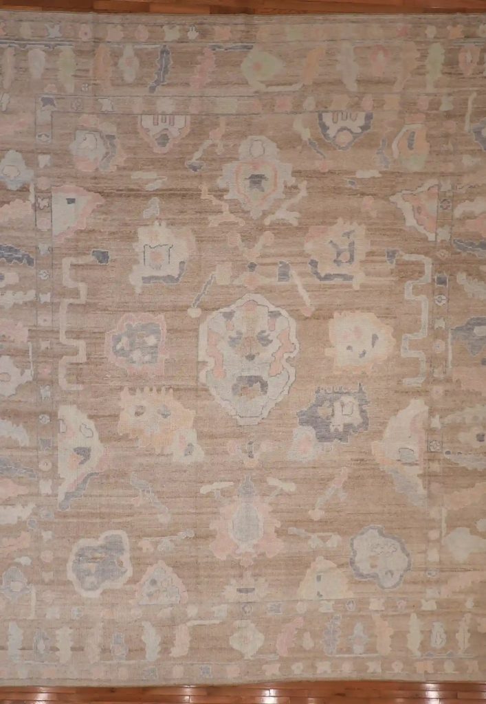 13′ x 15′ Beige Fine Hand-Knotted Turkish Oushak Rug – New Wool & Cotton