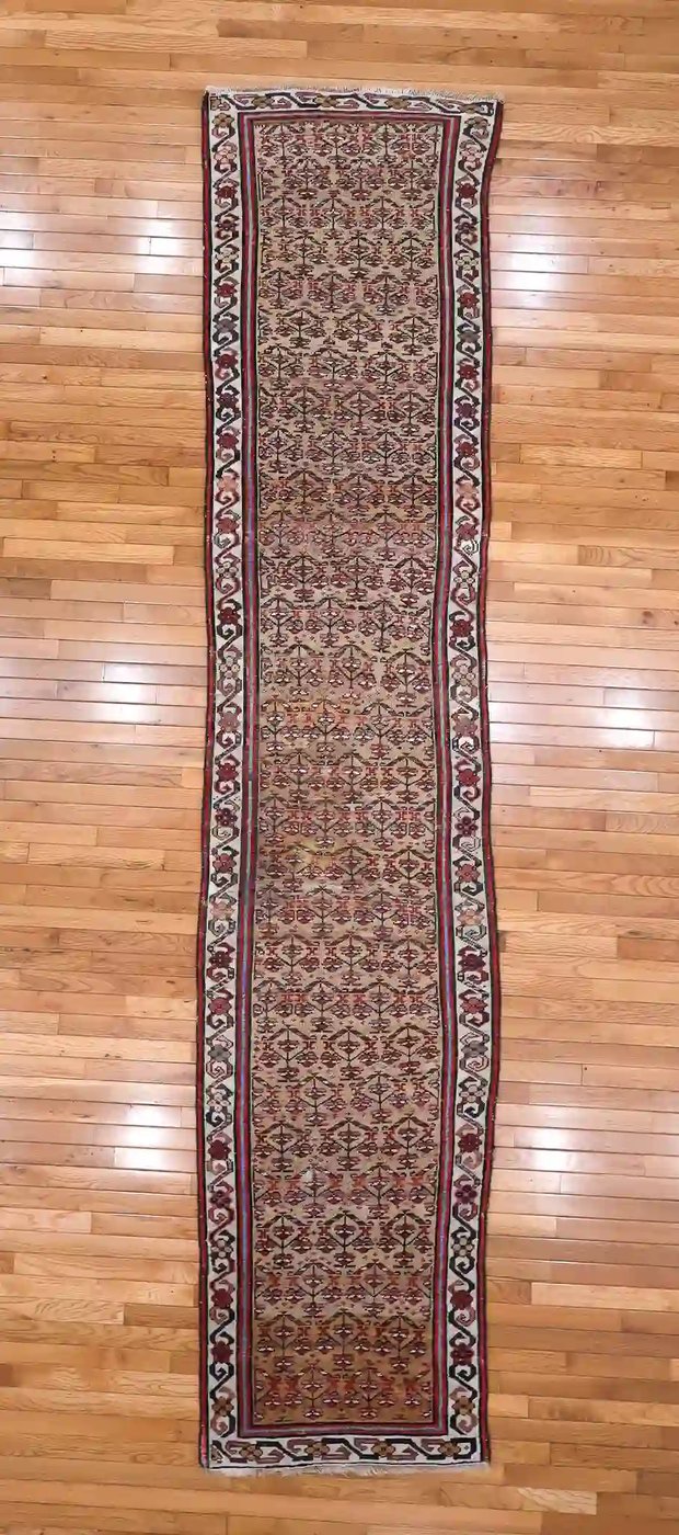 3′ x 13′ Beige Fine Hand-Knotted Persian Malayer Rug – Herati Runner Wool