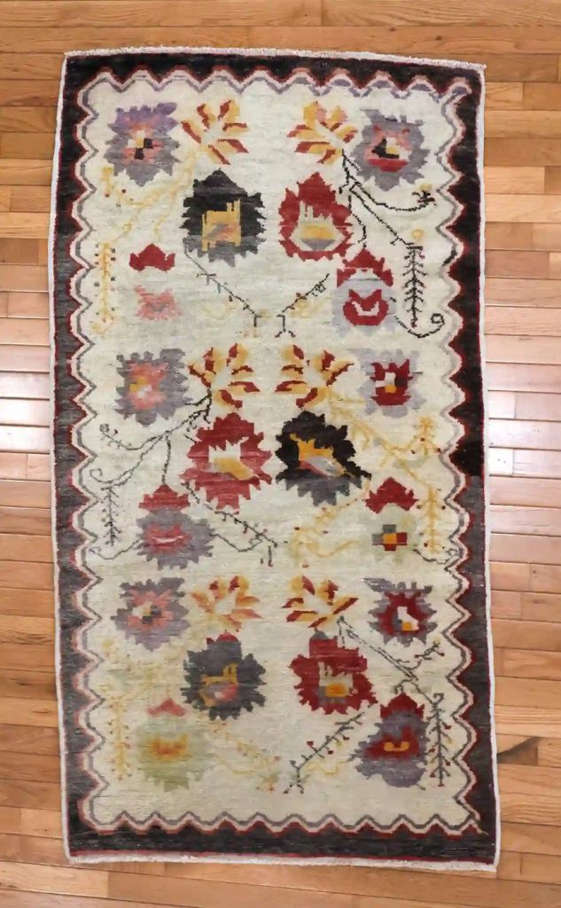 3′ x 6′ Ivory Fine Hand-Knotted Turkish Oushak Rug – Vintage Floral Wool