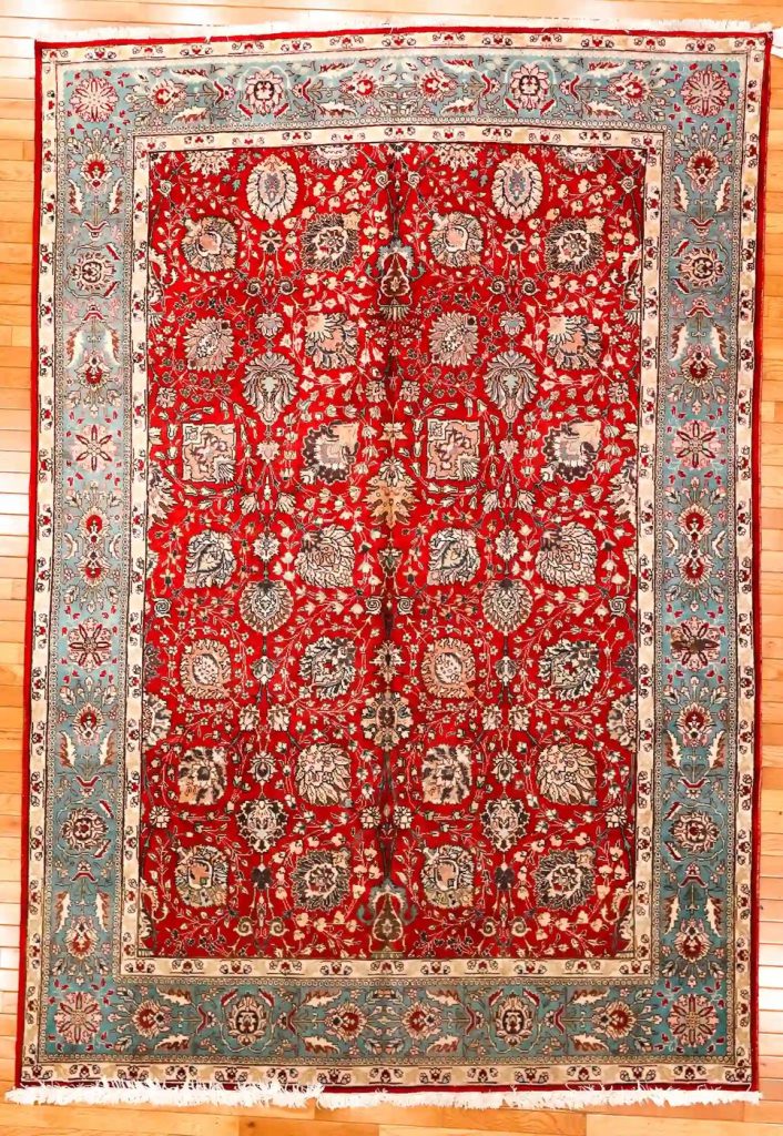 7′ x 9′ Red Fine Hand-Knotted Persian Tabriz Rug – Traditional Wool