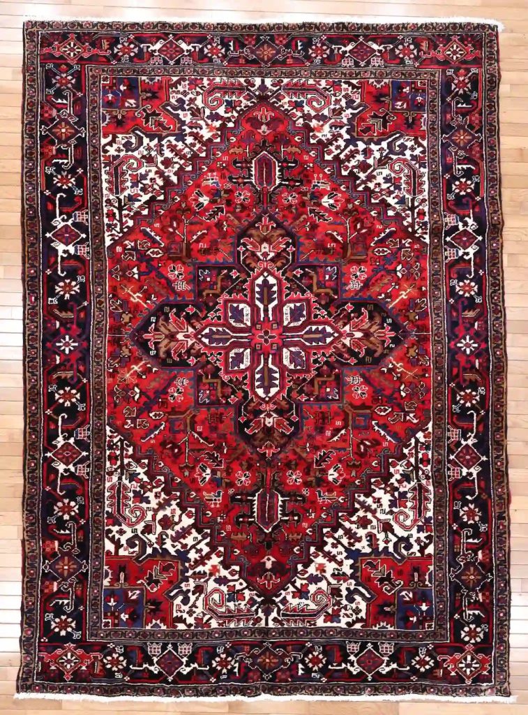 7′ x 10′ Red Fine Hand-Knotted Persian Heriz Rug – Traditional Wool
