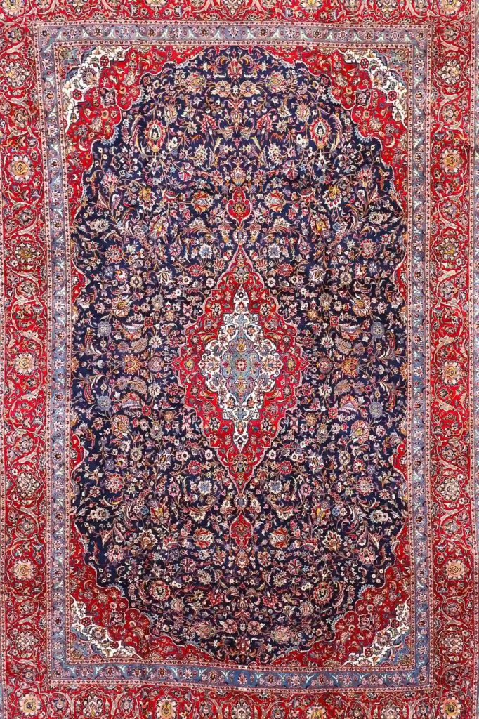 12′ x 18′ Red Fine Hand-Knotted Persian Kashan Rug – Traditional Wool