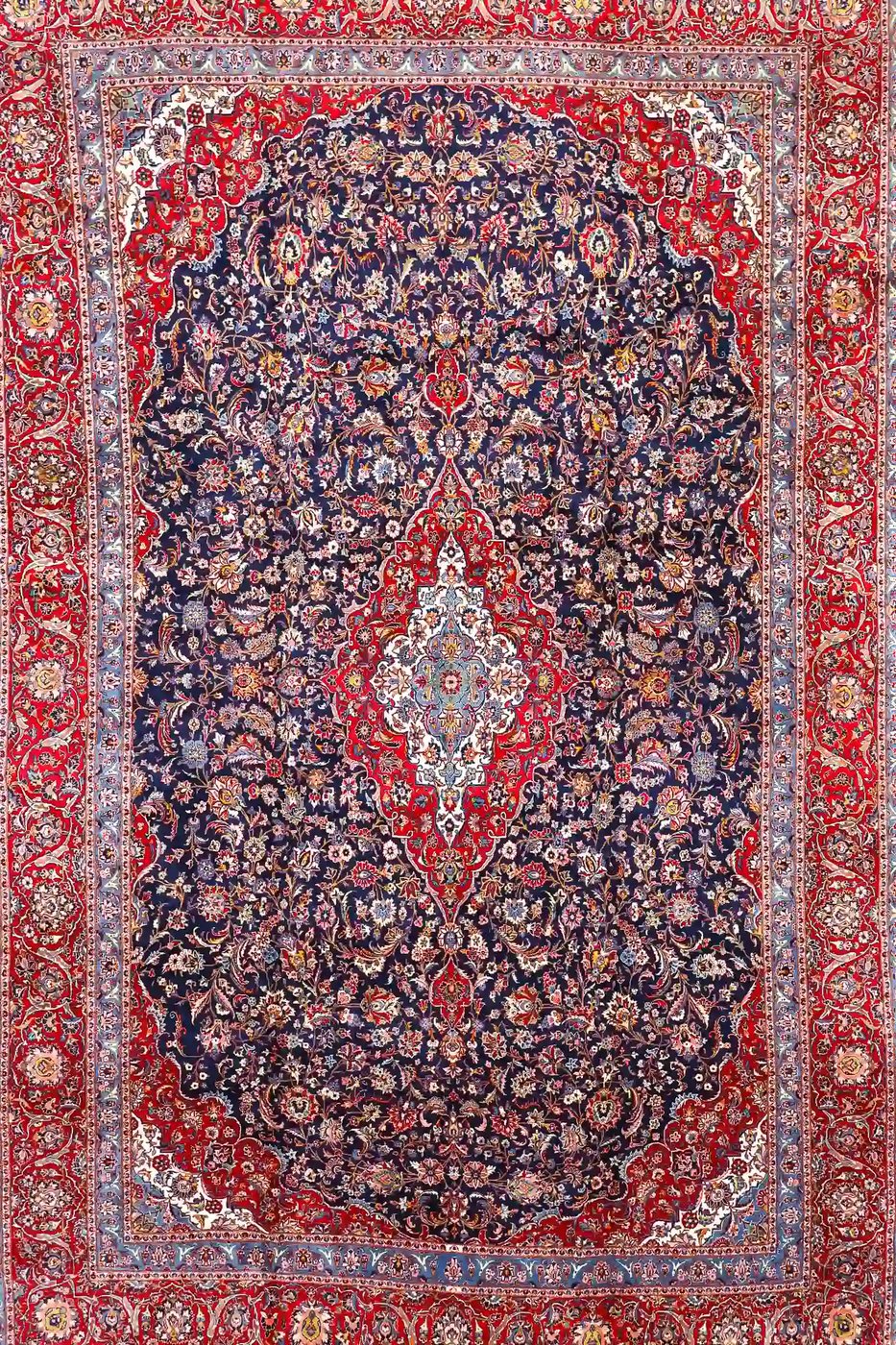 12′ x 18′ Red Fine Hand-Knotted Persian Kashan Rug – Traditional Wool