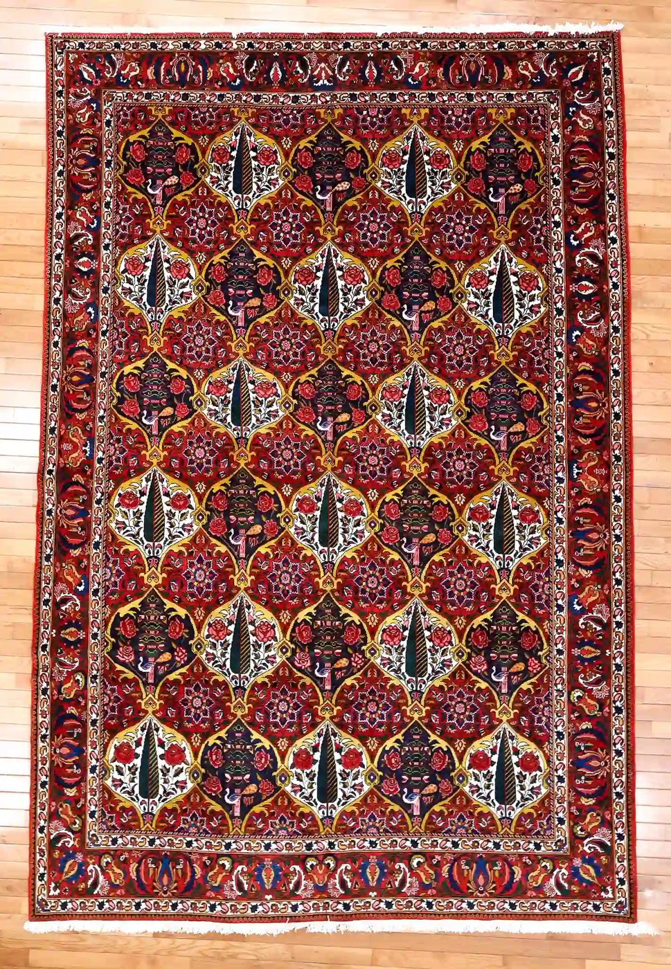 7′ x 10′ Red Fine Hand-Knotted Persian Bakhtiari Rug – Traditional Wool
