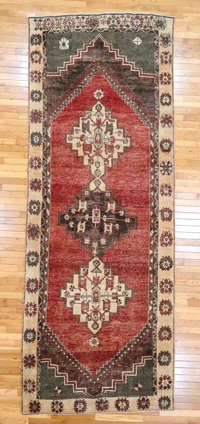 4′ x 11′ Beige Fine Hand-Knotted Turkish Oushak Runner – Traditional Wool 4′ x 11′ Beige Fine Hand-Knotted Turkish Oushak Runner – Traditional Wool