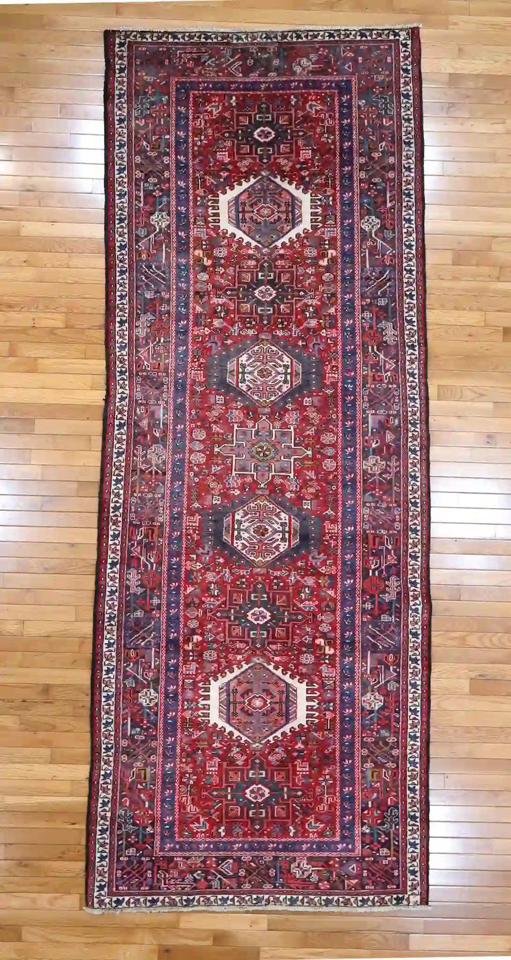 4′ x 11′ Red Fine Hand-Knotted Persian Karajeh Rug – Traditional Runner Wool