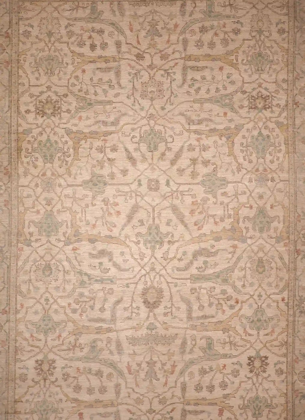 12′ x 18′ Beige Fine Hand-Knotted Pakistan Oushak Rug – Traditional Wool