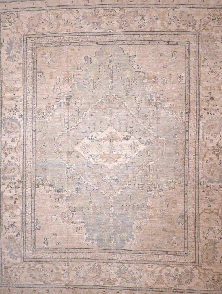 12′ x 15′ Beige Fine Hand-Knotted Pakistan Oushak Rug – Traditional Wool